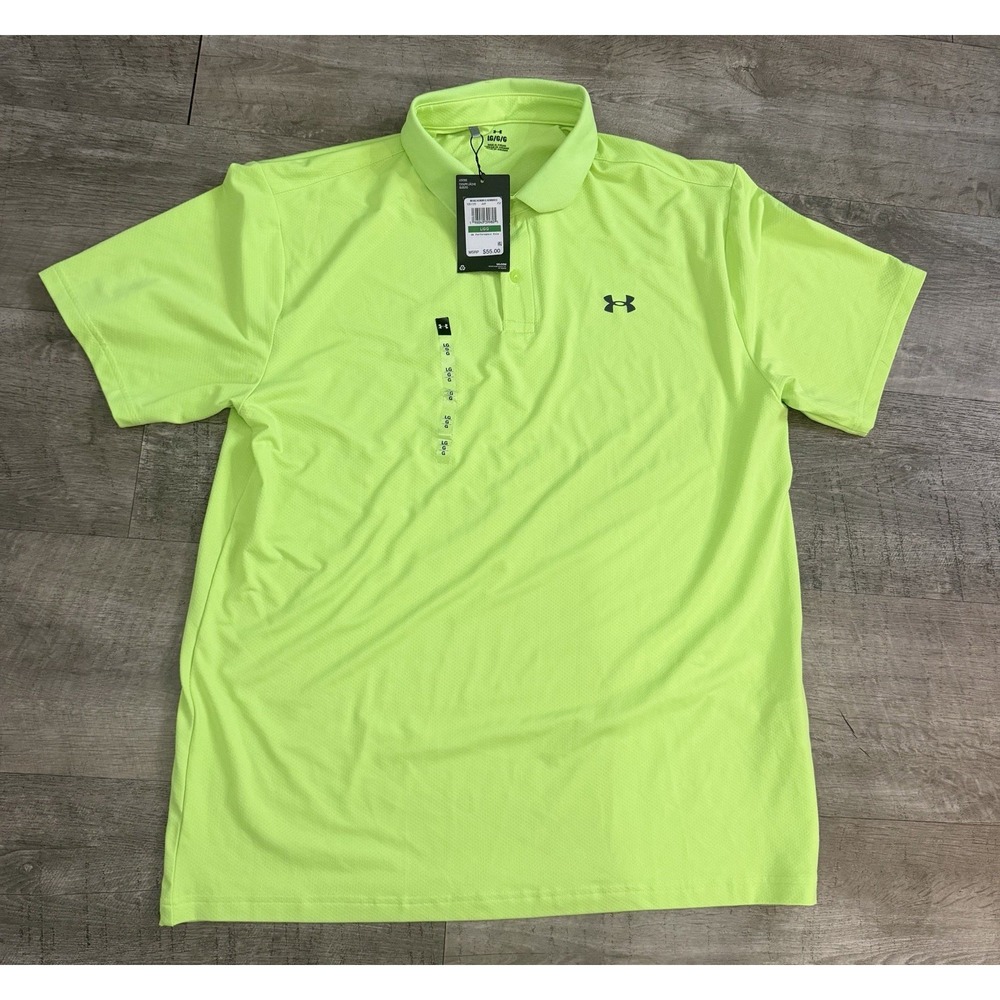 Men's Under Armour UA Golf Performance Polo Shirt Neon Yellow SS Loose Fit Large